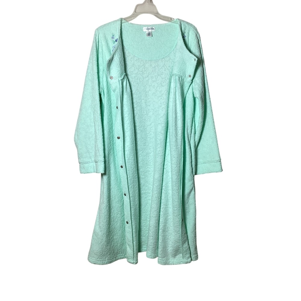 Fundamentals Womens Robe Size Medium Mint Green Floral Snap Front Long Sleeve - Picture 4 of 9